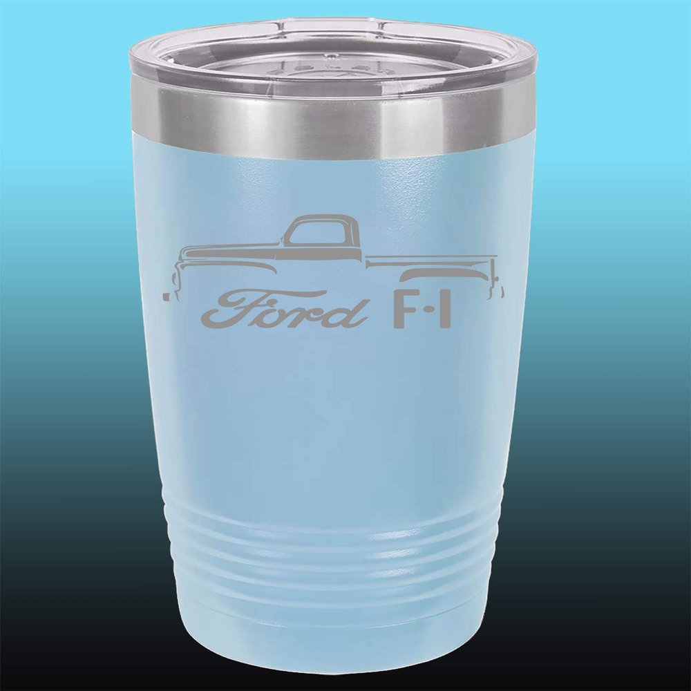 1948-52 Ford F1 Pickup Truck 20oz Stainless Steel Tumbler w/Clear Lid ltblue