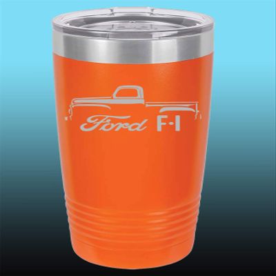 1948-52 Ford F1 Pickup Truck 20oz Stainless Steel Tumbler w/Clear Lid orange