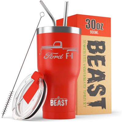 1948-52 Ford F1 Pickup Truck Beast 30 oz Stainless Steel Insulated Tumbler w/Lid, 2 Straws, Brush and Gift Box red