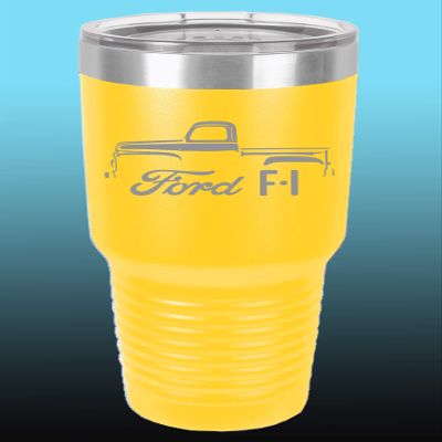 1948-52 Ford F1 Pickup Truck 30oz Stainless Steel Tumbler w/Clear Lid yellow
