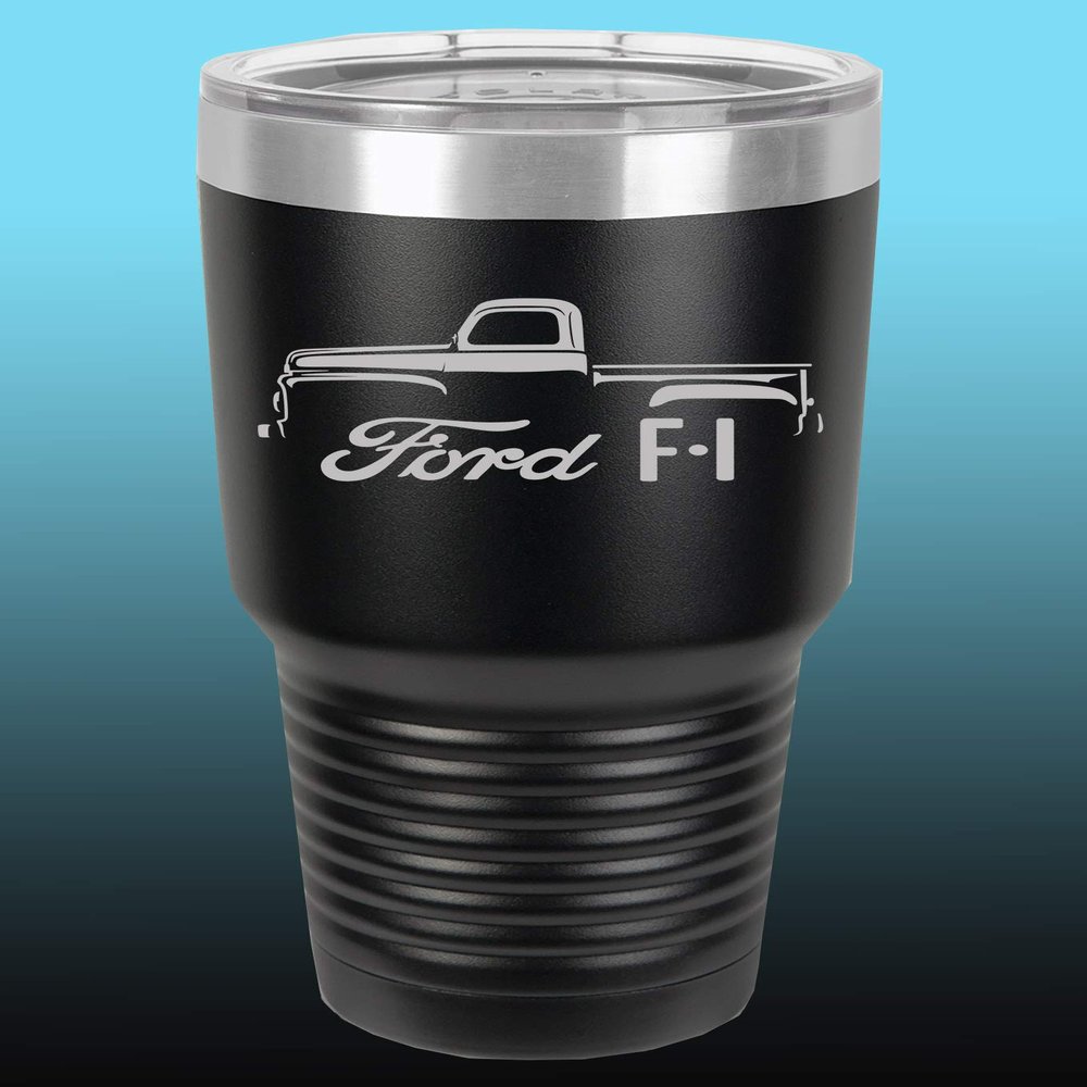 1948-52 Ford F1 Pickup Truck 30oz Stainless Steel Tumbler w/Clear Lid black