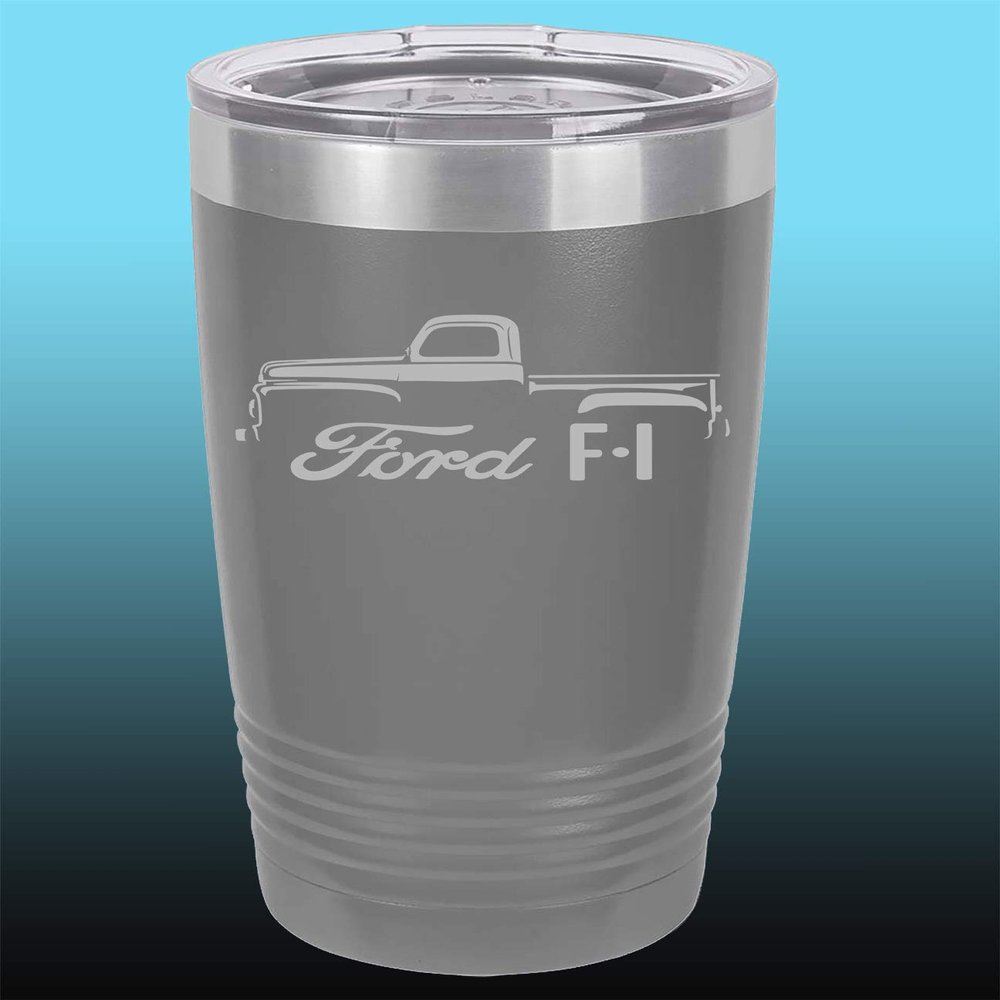 1948-52 Ford F1 Pickup Truck 20oz Stainless Steel Tumbler w/Clear Lid grey