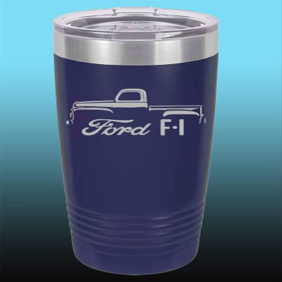 1948-52 Ford F1 Pickup Truck 20oz Stainless Steel Tumbler w/Clear Lid navy