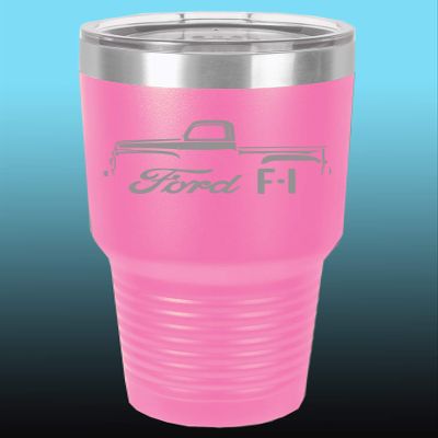 1948-52 Ford F1 Pickup Truck 30oz Stainless Steel Tumbler w/Clear Lid pink