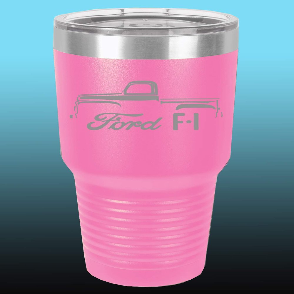 1948-52 Ford F1 Pickup Truck 30oz Stainless Steel Tumbler w/Clear Lid pink