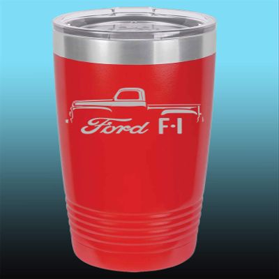 1948-52 Ford F1 Pickup Truck 20oz Stainless Steel Tumbler w/Clear Lid red