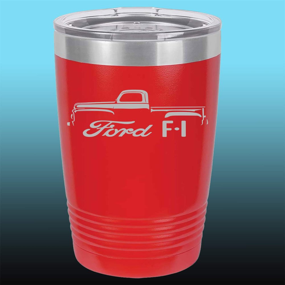 1948-52 Ford F1 Pickup Truck 20oz Stainless Steel Tumbler w/Clear Lid red