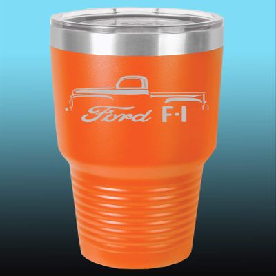 1948-52 Ford F1 Pickup Truck 30oz Stainless Steel Tumbler w/Clear Lid orange
