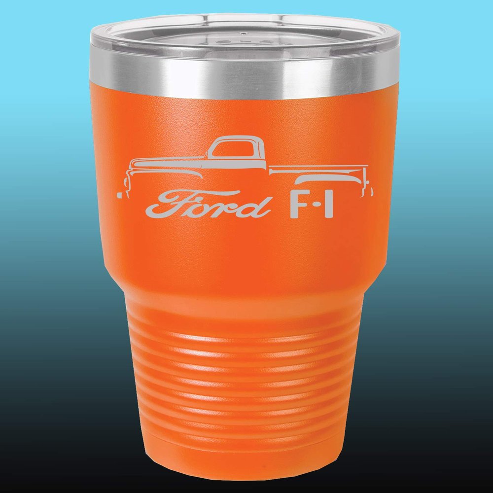1948-52 Ford F1 Pickup Truck 30oz Stainless Steel Tumbler w/Clear Lid orange