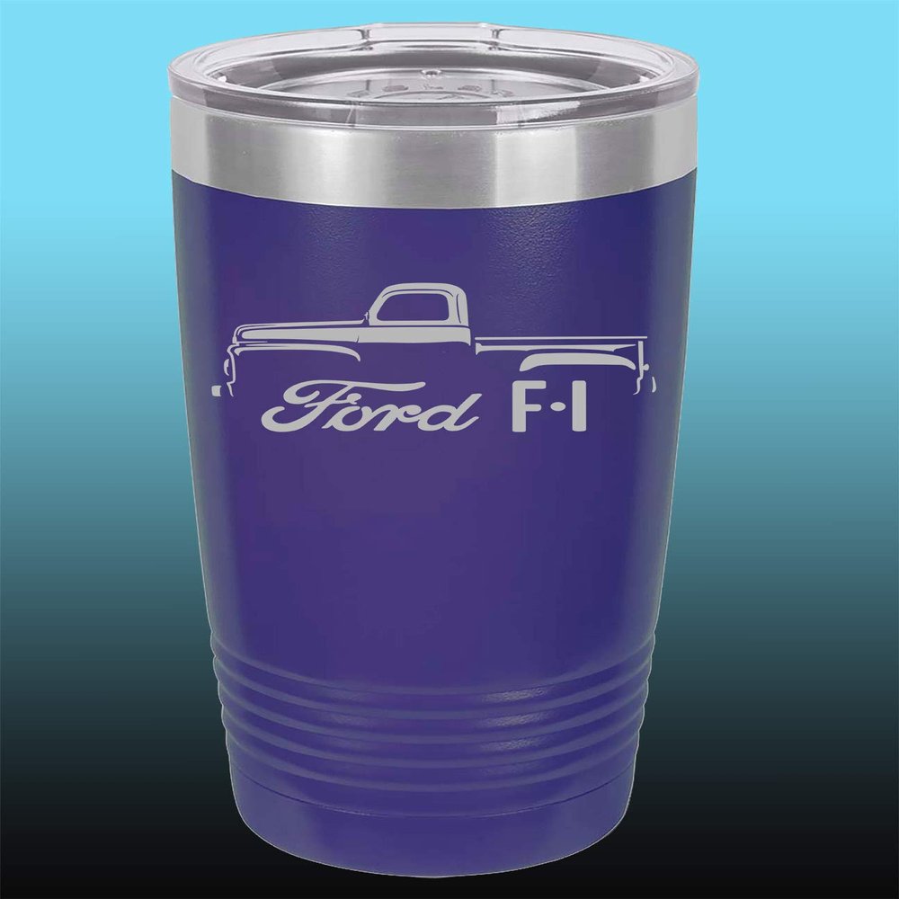 1948-52 Ford F1 Pickup Truck 20oz Stainless Steel Tumbler w/Clear Lid purple