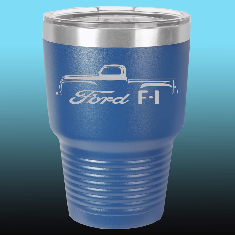 1948-52 Ford F1 Pickup Truck 30oz Stainless Steel Tumbler w/Clear Lid royal