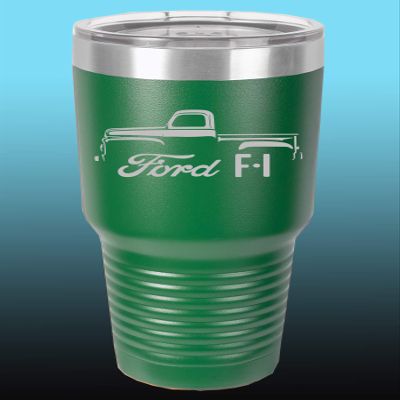 1948-52 Ford F1 Pickup Truck 30oz Stainless Steel Tumbler w/Clear Lid green