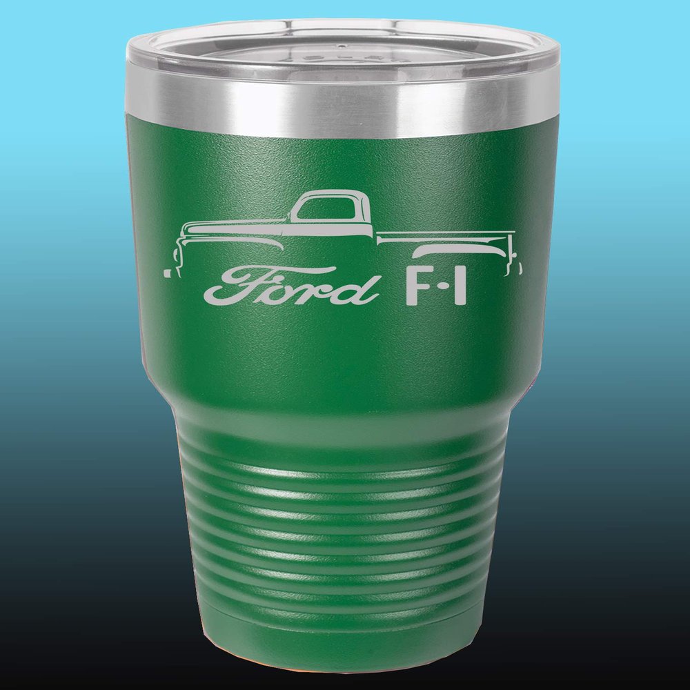 1948-52 Ford F1 Pickup Truck 30oz Stainless Steel Tumbler w/Clear Lid green