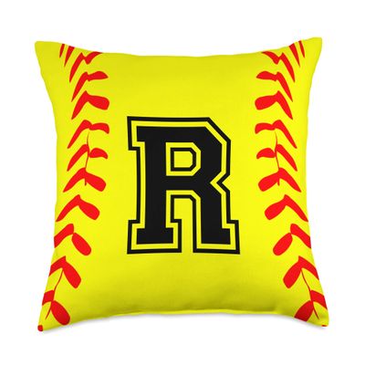 R Softball Jersey Uniform Name Initial Letter Game Play Fun Throw Pillow