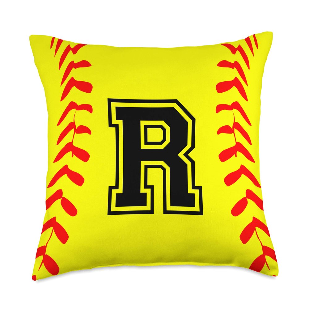 R Softball Jersey Uniform Name Initial Letter Game Play Fun Throw Pillow