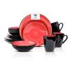 HomeVss, Stoneware Sonoma 16pc Dinnerware Set, Black + Speckled Hand Painting Red view 1