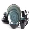 HomeVss, Stoneware Sonoma 16pc Dinnerware Set, Black + Speckled Spin Wash Blue view 1