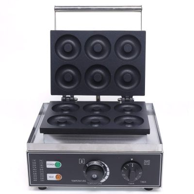 110V Commercial Donut Maker Machine, Electric Stainless Steel 3 Doughnut Maker Double-Sided Heating with Non-stick Plate for Kitchen, Restaurant (6Pcs/Pan 1550W)