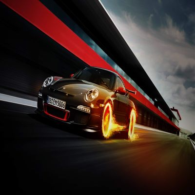 Iconic Arts Laminated 42x24 Poster: Porsche 911 gt3 rs fire Wide