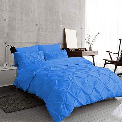 8 PCS Set-100% Pure Cotton 600 TC Premium Bedding Set-1 Duvet Cover,1 Comforter 1 Fitted Sheet 18'',1 Flat Sheet 4 Pillowcases Pintuck Flower Ruffle Twin/Turquoise