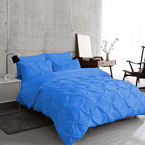 8 PCS Set-100% Pure Cotton 600 TC Premium Bedding Set-1 Duvet Cover,1 Comforter 1 Fitted Sheet 18'',1 Flat Sheet 4 Pillowcases Pintuck Flower Ruffle Twin/Turquoise