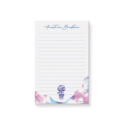 Personalized Jellyfish Notepad, Sea Creatures Stationary Set, Custom Under the Sea Memopad Stationary Size 5.5 x 8.5 Inches, 50 Sheets