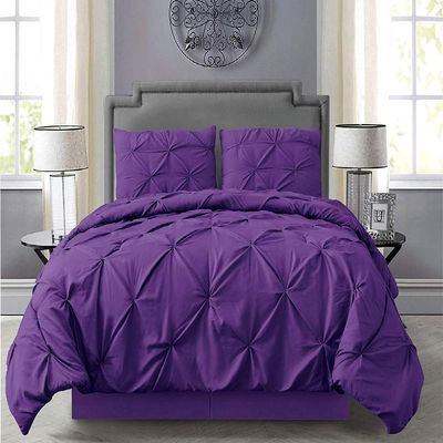 8 Piece Modern Violet Purple Pintuck Comforter Set Queen Size | All Seasons Beautiful Pinch Pleated Textured Solid Color Luxury Bedding - Durable Casual Bed in a Bag Comfortable Warm Soft Cozy Sheets