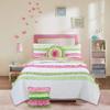 2 Piece Shabby Chic Ruffle Pink Green Quilt Twin Size Set for Girl's Bedroom Decor - French Country Striped Pattern Reverse Paisley Design Reversible Bedding Set - Pretty Ultra Soft Cotton Quilt Set view 2