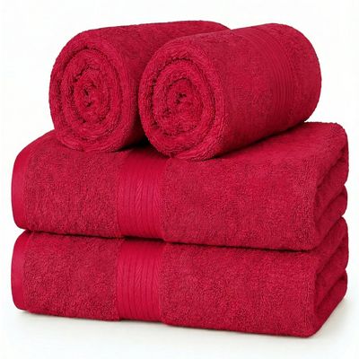 Ample Decor Hand Towel 18 X 28 Inch Pack of 4 600 GSM 100% Cotton, Soft Absorbent Thick Durable Premium Quality, for Hotel, Bathroom, Spa, Daily Use, Gym - Red