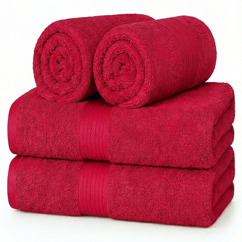 Ample Decor Hand Towel 18 X 28 Inch Pack of 4 600 GSM 100% Cotton, Soft Absorbent Thick Durable Premium Quality, for Hotel, Bathroom, Spa, Daily Use, Gym - Red