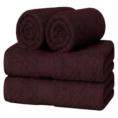 Ample Decor Hand Towel 18 X 28 Inch Pack of 4 600 GSM 100% Cotton, Soft Absorbent Thick Durable Premium Quality, for Hotel, Bathroom, Spa, Daily Use, Gym - Machine Washable - Brown