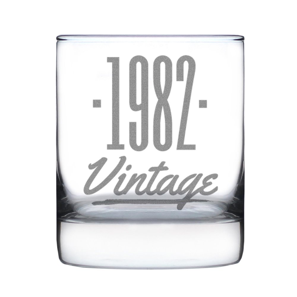 Bevvee Vintage 1982 Whiskey Rocks Glass - 44th Birthday Gifts for Men & Women Turning 44 - Old Fashioned Bday Decor - 10.25 oz