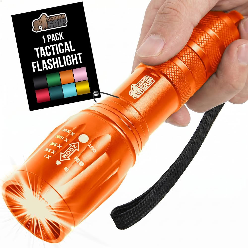 GORILLA GRIP Powerful LED Handheld Tactical Flashlight, Safety Orange