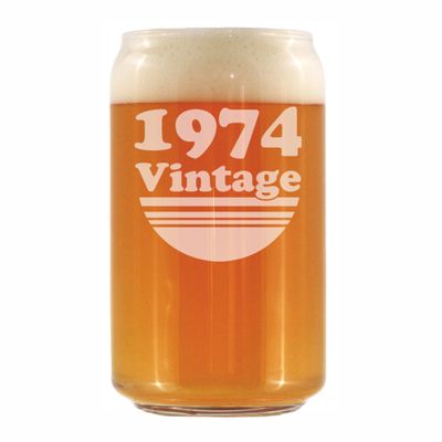 Bevvee Vintage 1974 Beer Can Pint Glass - 52nd Birthday Gifts for Men or Women Turning 52 - Fun Bday Party Decor - 16 oz