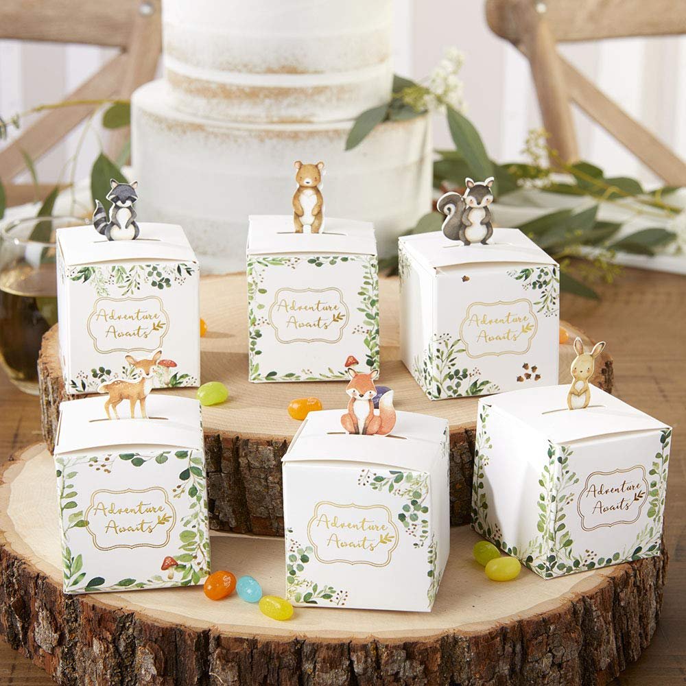 Kate Aspen Woodland Baby Shower Decorations - Adorable Woodland Animal Party Favor Boxes for Baby Showers, Birthdays, and Gender Reveals - Pack of 24