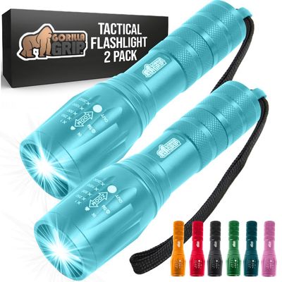 GORILLA GRIP Powerful LED Handheld Tactical Flashlight, 2 Pack Turquoise