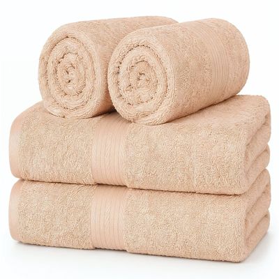 Ample Decor Hand Towel 18 X 28 Inch Pack of 4, 600 GSM, 100% Cotton, Oeko Tex Certified, Beige