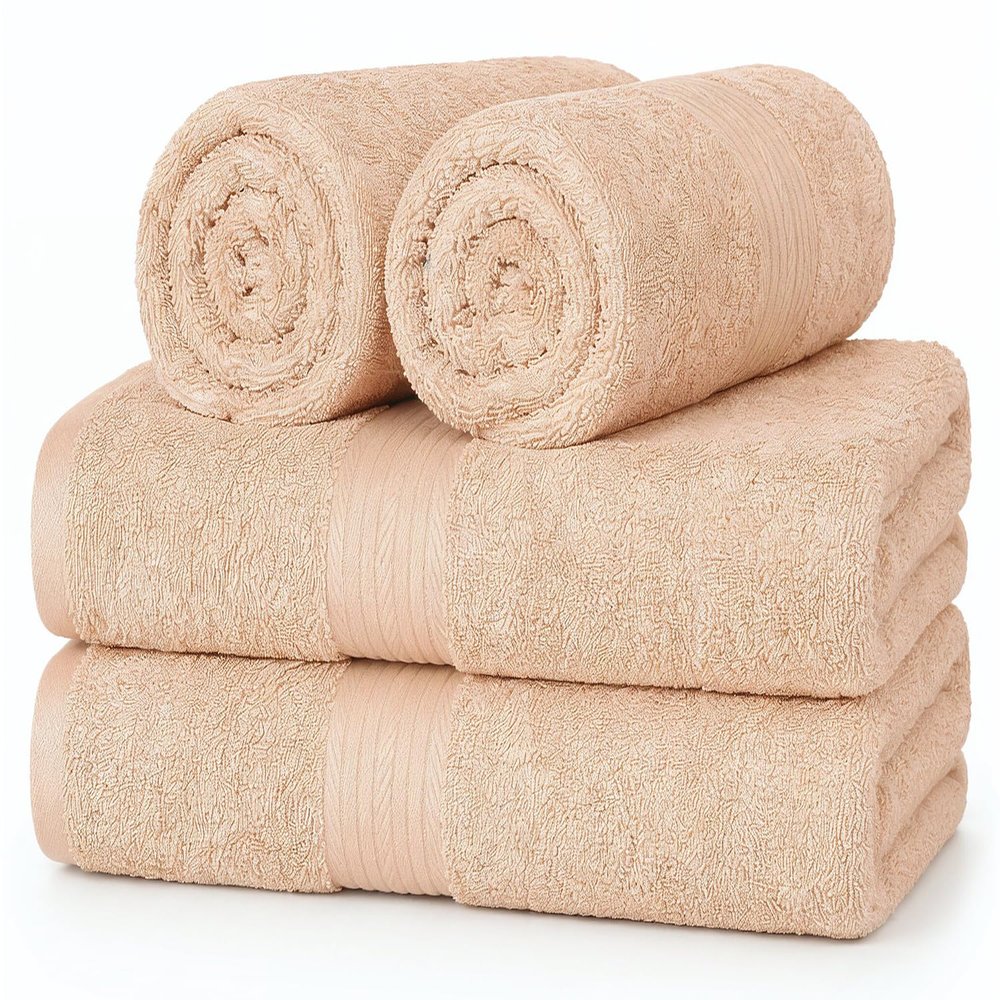 Ample Decor Hand Towel 18 X 28 Inch Pack of 4, 600 GSM, 100% Cotton, Oeko Tex Certified, Beige