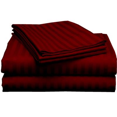 Half Split Sheets Sets For Adjustable Beds -Sheets For Split Mattress Cotton -Top Split Head Sheets Set 15" Deep -Split Head Flex Top Sheet Sets 34 Split From Top Burgundy Stripe (King-34 Split)
