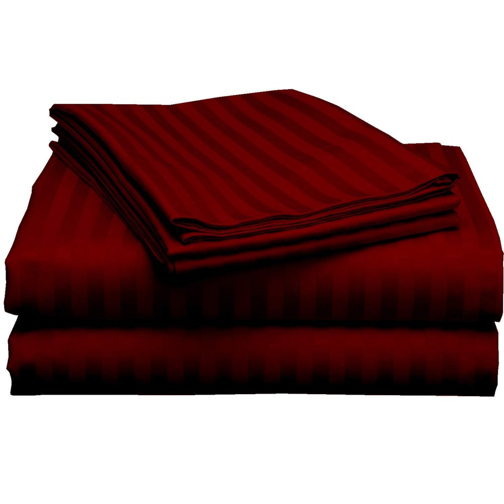 Half Split Sheets Sets For Adjustable Beds -Sheets For Split Mattress Cotton -Top Split Head Sheets Set 15" Deep -Split Head Flex Top Sheet Sets 34 Split From Top Burgundy Stripe (King-34 Split)