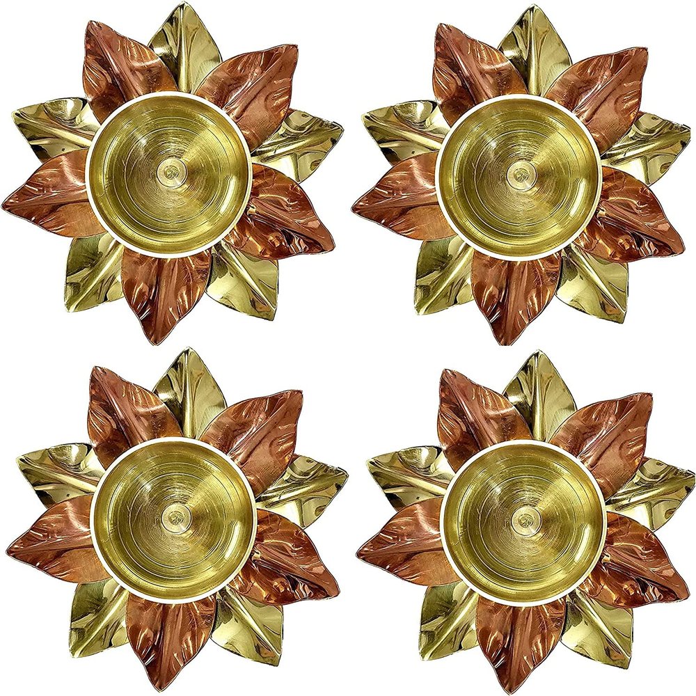 CRAFTSMAN Set of 4 - Brass & Copper Lotus Diya for Home Dcor and Festive Decoration, Traditional Oil Lamp