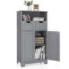 Tangkula Bathroom Floor Cabinet, Storage Cabinet w/Open Shelf, 2 Doors & 2 Adjustable Drawers, Standing Cupboard for Kitchen, Bathroom Cabinet for Living Room Home Office (Grey) view 1