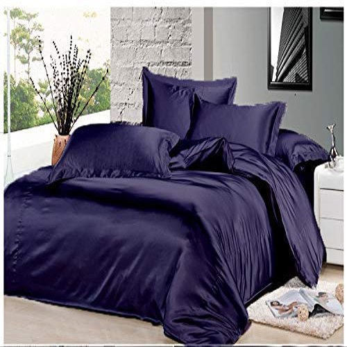 7PCS Best Satin Duvet Cover Set-1Duvet Cover,1Fitted Sheet 14'',1Flat Sheet,2Pillowshams,2Pillowcases 600 TC Soft Satin Bedding Set Solid Colors Pattern King/Navy Blue Duvet Cover Set