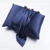 7PCS Best Satin Duvet Cover Set-1Duvet Cover,1Fitted Sheet 14'',1Flat Sheet,2Pillowshams,2Pillowcases 600 TC Soft Satin Bedding Set Solid Colors Pattern King/Navy Blue Duvet Cover Set view 4