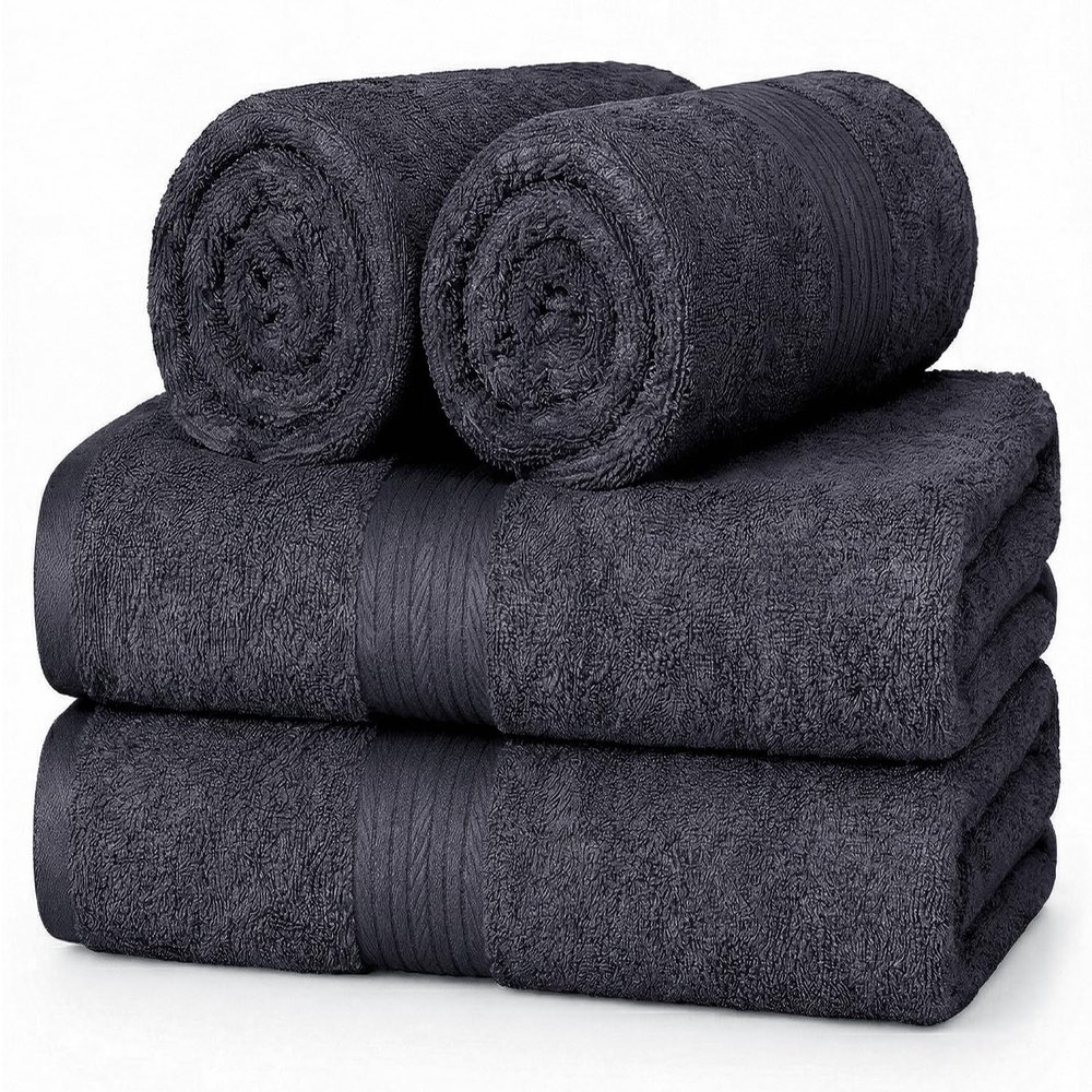 Ample Decor Hand Towel 18 X 28 Inch 600 GSM 100% Cotton, Soft Absorbent - 4 Pcs Gray