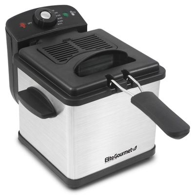 Elite Gourmet EDF-1607 800-Watt Mesh Basket 1.6 Quart / 6.5 Cup Oil Capacity, Electric Immersion Deep Fryer with Temperature Knob and Lid with View Window, stainless steel