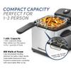 Elite Gourmet EDF-1607 800-Watt Mesh Basket 1.6 Quart / 6.5 Cup Oil Capacity, Electric Immersion Deep Fryer with Temperature Knob and Lid with View Window, stainless steel view 3