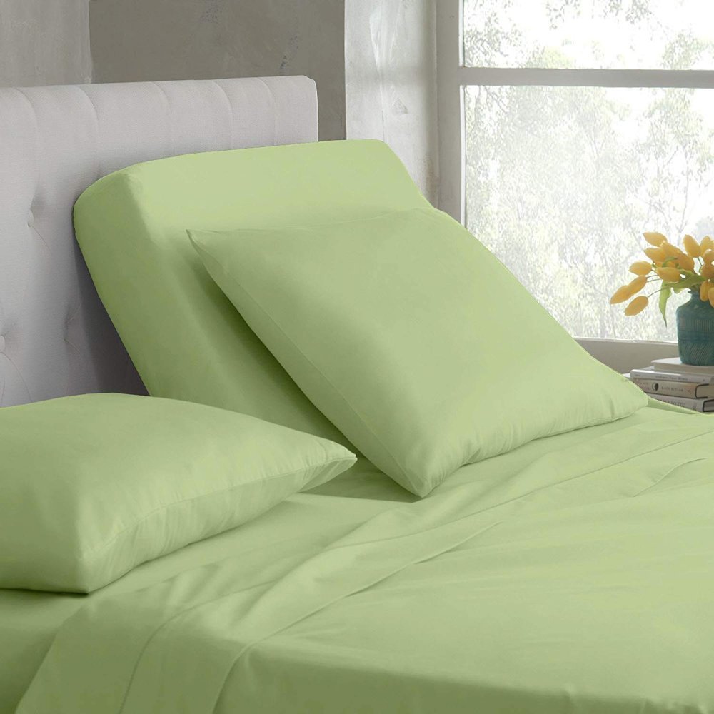 Split Top King Sheet Set for Adjustable Flex Top Mattress 100% Egyptian-Cotton, 1000-Thread-Count, Split Head 4-Piece Sheet Set 39" Split at Top - 28" EXTRA-DEEP-POCKET [King- 39" Split, Sage Green]