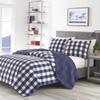 2 Piece Cabin Lodge Style Plaid Quilt Twin Size | Lake House inspired Country Vibe Beautiful Buffalo Checkered Pattern White Indigo Blue Quilt Sets, Classic Reversible Soft Cozy Cotton Coastal Bedding view 2