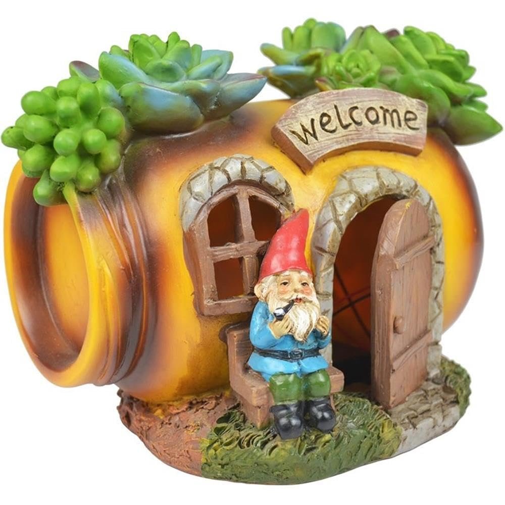 Jeco ODGD024 5.5" H Polyresin Solar LED Light Succulent House, Multi